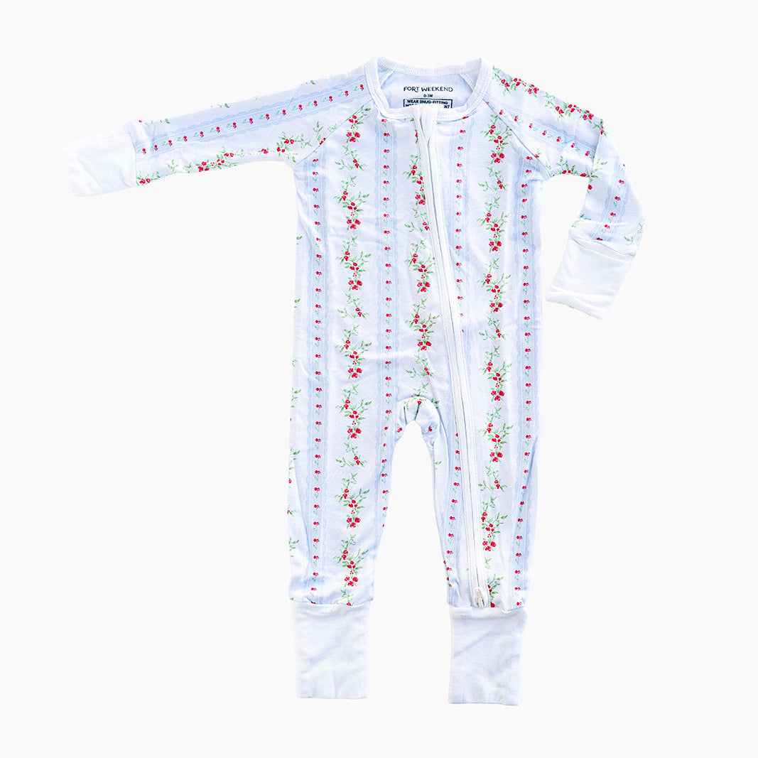 Holiday Floral Stripe Zipper Onesie