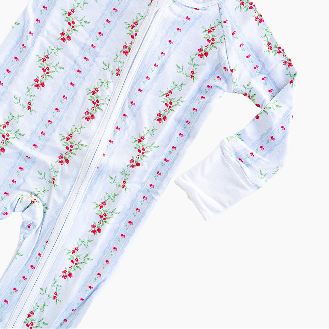 Holiday Floral Stripe Zipper Onesie