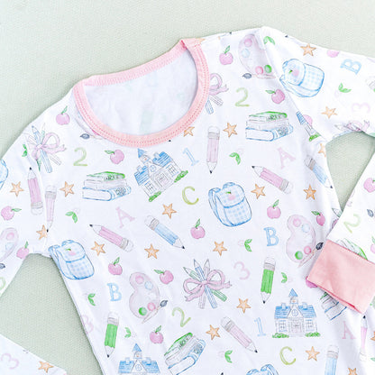 The Back to School Pajama Set in Pink
