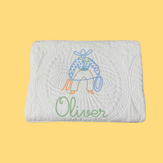 Sample Sale – Cowboy Quilt (Embroidered “Oliver”)