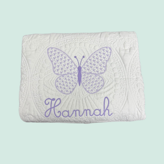 Sample Sale – Butterfly Quilt (Embroidered “Hannah”)