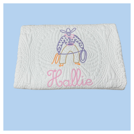 Sample Sale – Cowgirl Quilt (Embroidered “Hallie”)