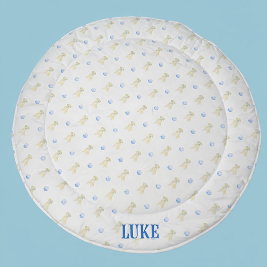Sample Sale – Blue Dog Play Mat (Embroidered “Luke”)